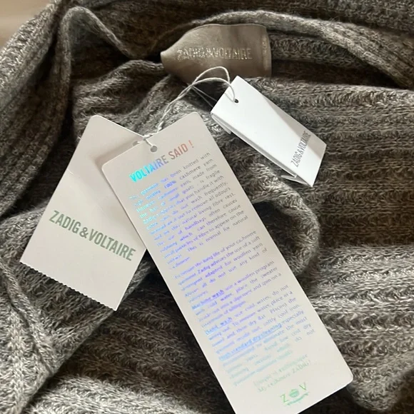 Zadig & Voltaire Taupe Gray Ana New Pointelle High Low Open Cardigan - Picture 6 of 7